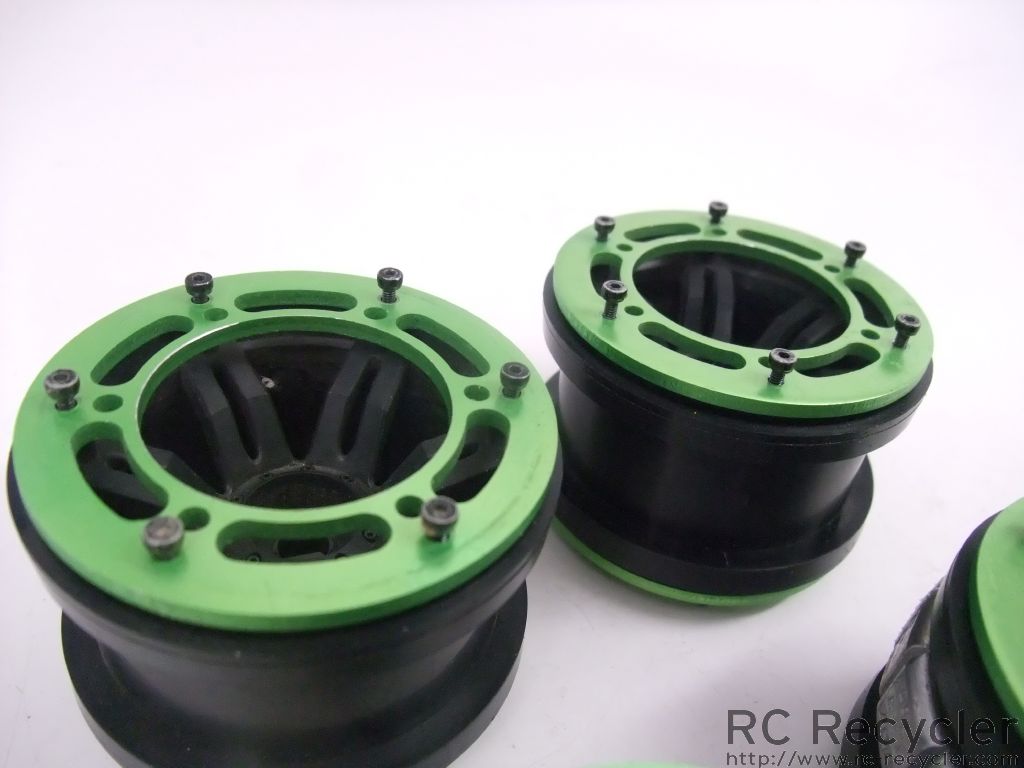 Axial 2 2 Rockster Black Beadlock Wheels w Green Rings AX10 SCX10 Crawler